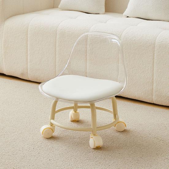 Acrylic Low Stool with 360 Degrees Swivel Wheels Faux Leather Cushion Roller Seat with Backrest Heavy Duty Rotating Mini Chair Seating Stool