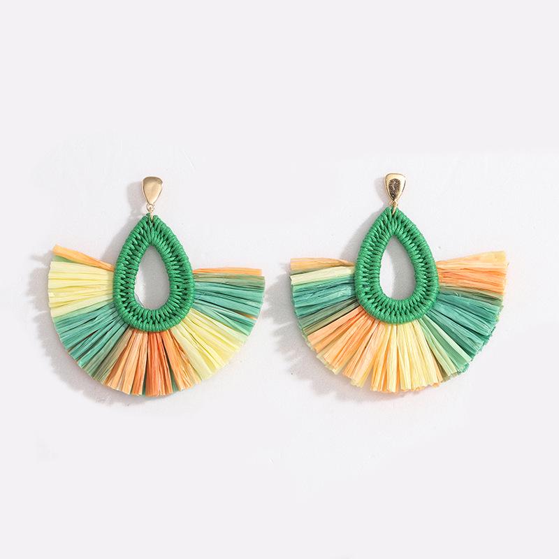 2019 Korean-Japanese Style Raffia Tassel Stud Earrings for Women