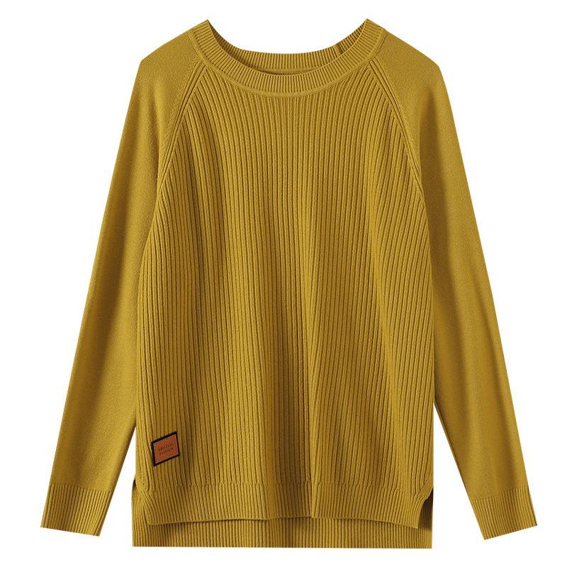 Autumn and Winter Women's Loose Plus Size Sweater Round Neck Casual Pullover Knitwear Solid Color Stretch Knit Tops Jumper