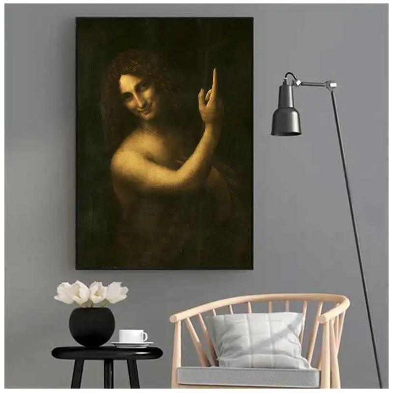 John by Leonardo da Vinci Posters and Prints Wall Art Canvas Painting for Living Room Home Decor Famous The Baptist St.