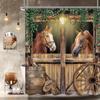 Western Horse Barn Door Shower Curtain Farm Animals Green Leaves Butterfly Bathroom Decor Fabric Bath Curtains with Hooks
