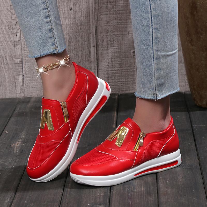 Japanese and Korean plus Size Breathable Letter Sports Style Pumps Female Flat Bottom Slip-on Solid Color Sneakers