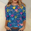 Women's Fashion Casual Round Neck 3/4 Sleeve Loose Printed T-Shirt Ladies Top
