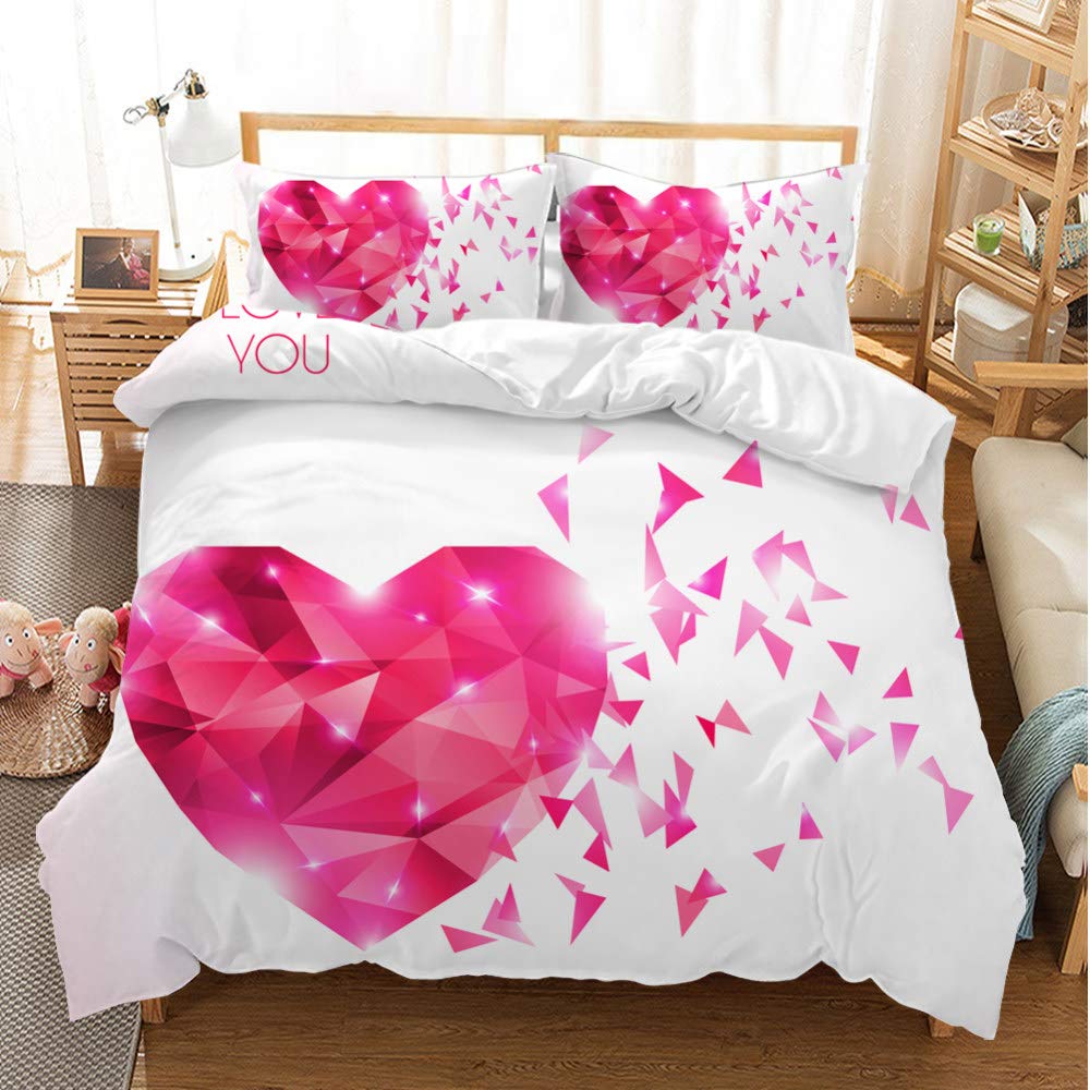 Rose Flower Bedding Set Valentine's Day Duvet Cover Romantic Couple Theme Comforter Cover Red Flower Blossom Petals Quilt Cover