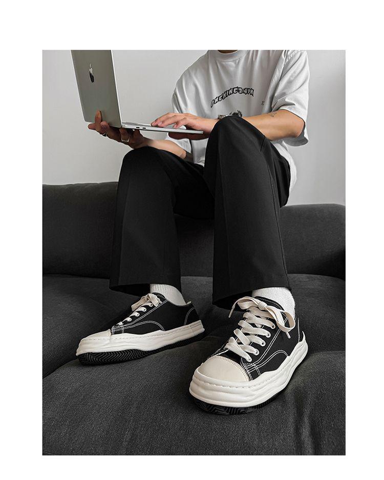 Korean Style Men's Canvas Skate Shoes, Breathable, Trendy, Versatile, Casual, Height-Increasing Soles.