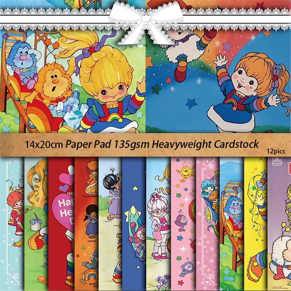 12 Sheets Retro Rainbow Fairy Illustration Journal: European & American Collage Material DIY Stickers