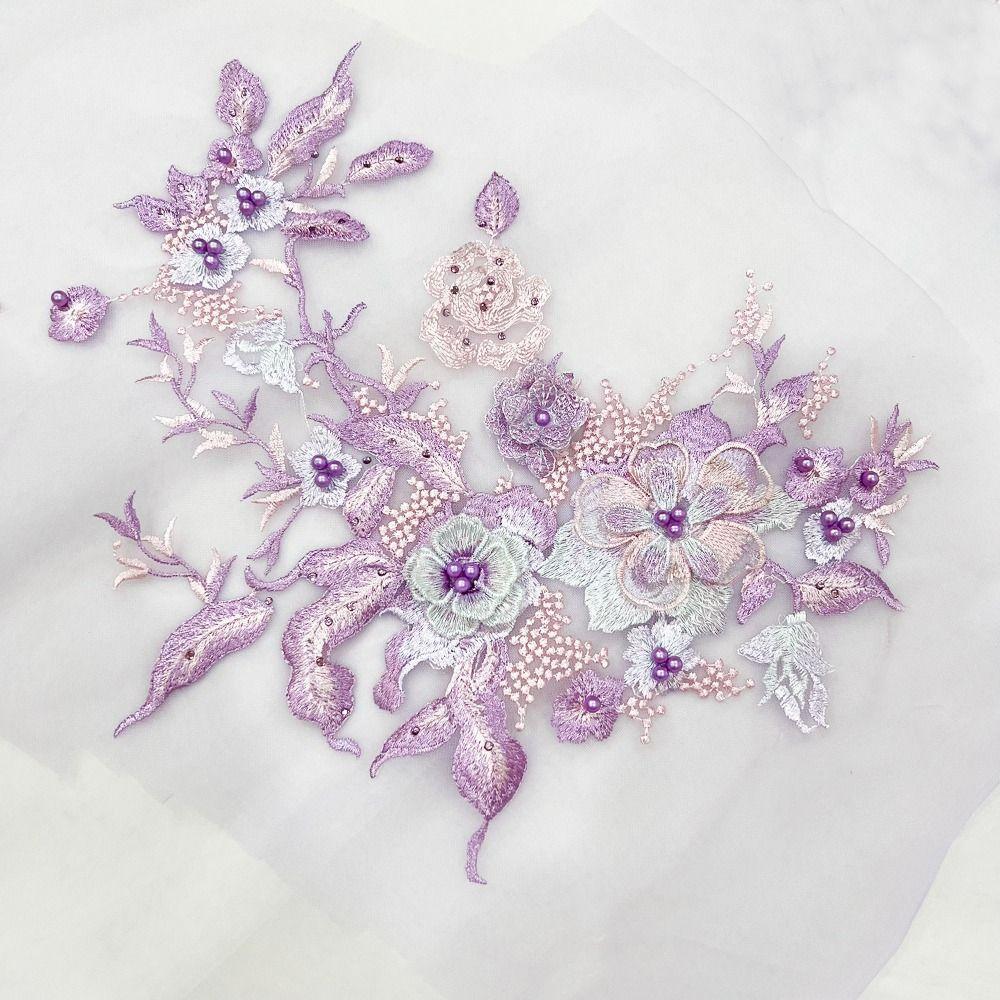 3D Flowers 3D Embroidered Patches Flower Lace Mesh Lace Sewing On Patches Colorful Sequined Elegant Beaded Lace Applique