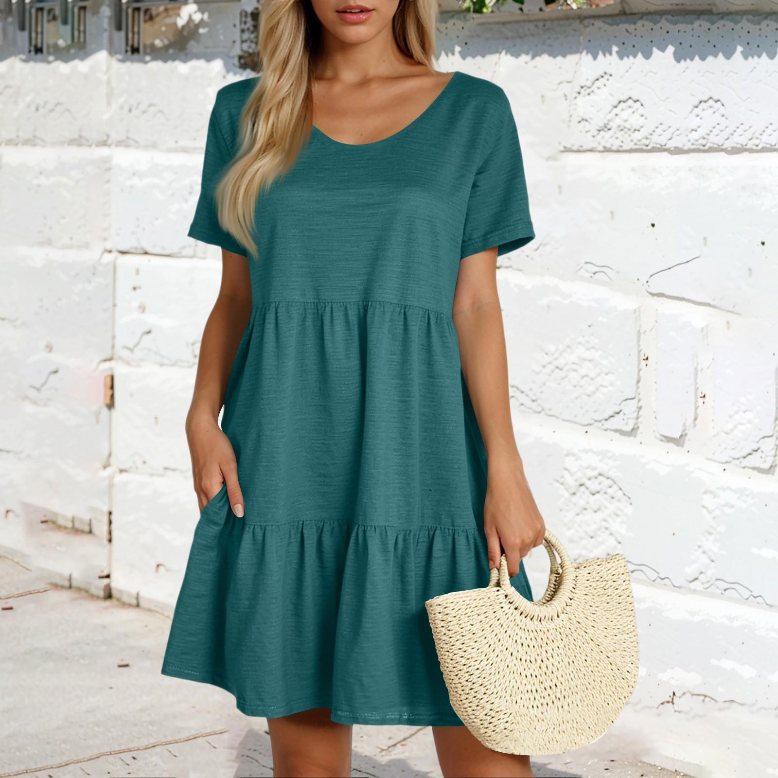 

Women s Casual Fashion Round Neck Short Sleeve Color Cake Skirt M