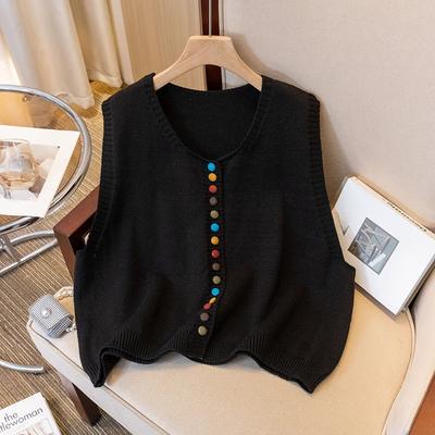 DIMANAF 2025 Autumn Women Sleeveless Vest Sweaters Knitting Buttons Casual Style Loose Sweater