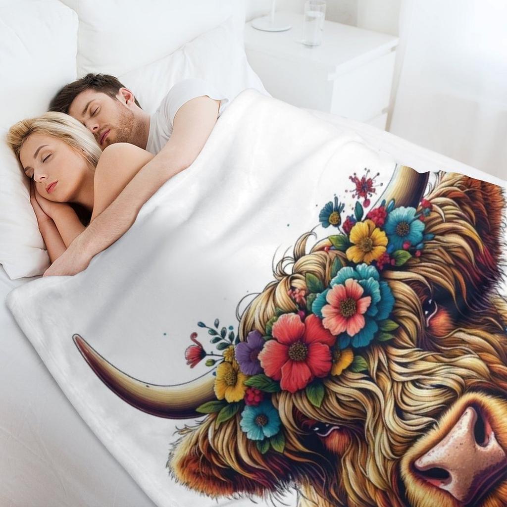 Scottish Highland Cow Cattle Farm Hairy Cowgirl Flower Throw Blanket Weighted Sofa Throw heavy to sleep Blankets