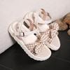 Sandals Women's 2025 Summer New Korean Version of Platform Plaid Bow Casual Versatile Comfortable Simple Beach Sandals