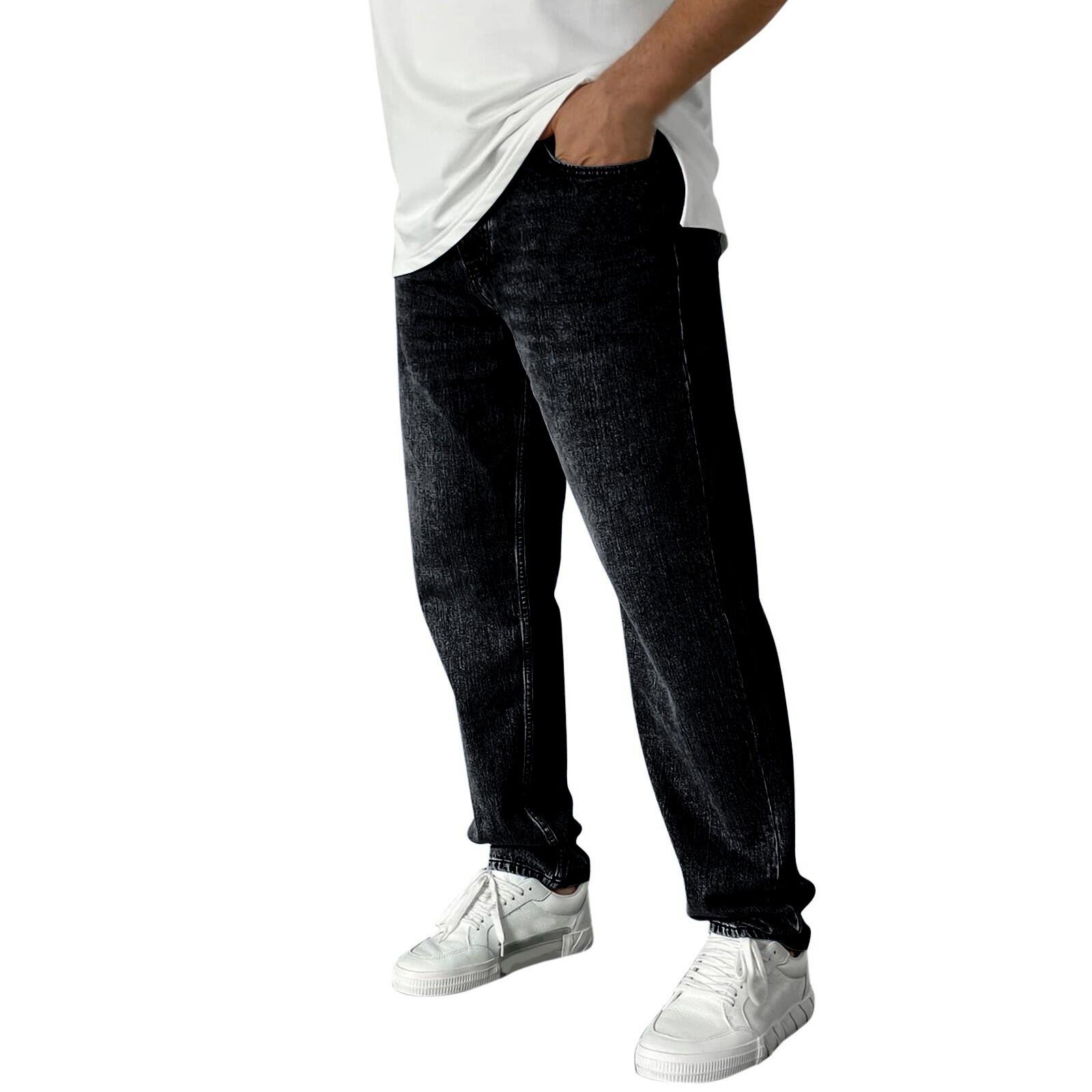 

Чоловічі стрейч-джинси. Джинси для чоловіків. Мішкуваті прямі штани. Модні комфортні штани на талії XL чорний
