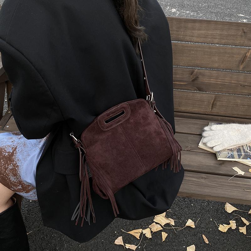 Brand Designer Suede Women's Shoulder Bag Retro Tassel Crossbody Bag Bucket Handbag KTY