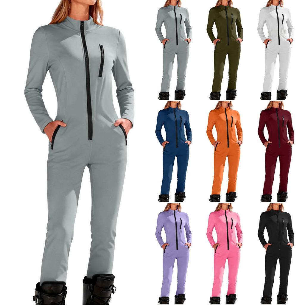 Warmer Damen Sport-Einteiler mit langen Ärmeln, Kompressions-Elastik, Mode, für Skifahren