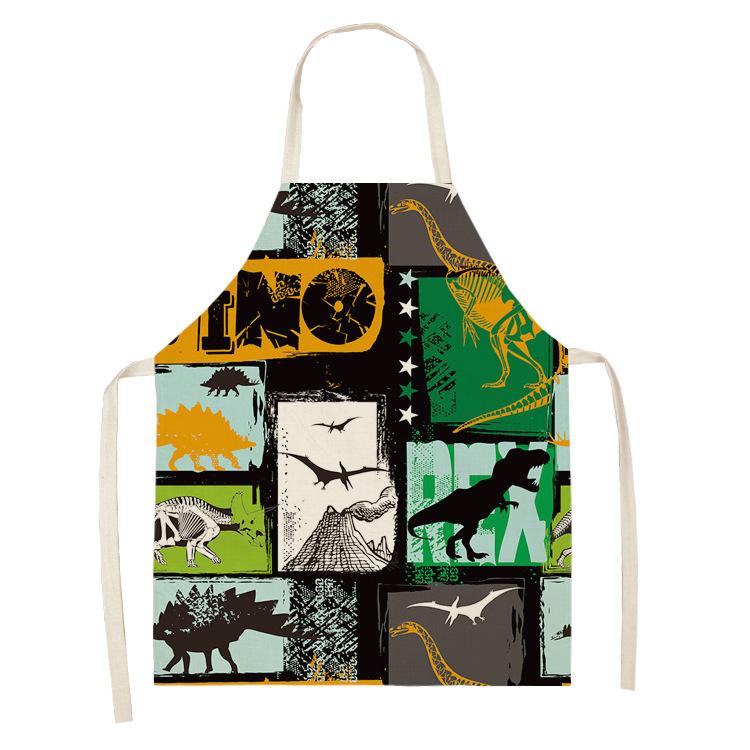 Dinosaur Print Apron with Hanging Neck, Sleeveless Cotton and Linen Apron, Kitchen Chores, Oil and Dirt Prevention Apron Can Be