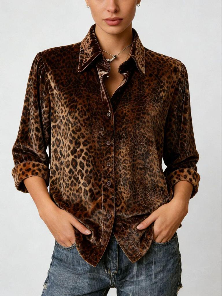 Leopard Print Long Sleeve Women's Top: Casual Elegant Loose Fit Shirt (2026 Design)