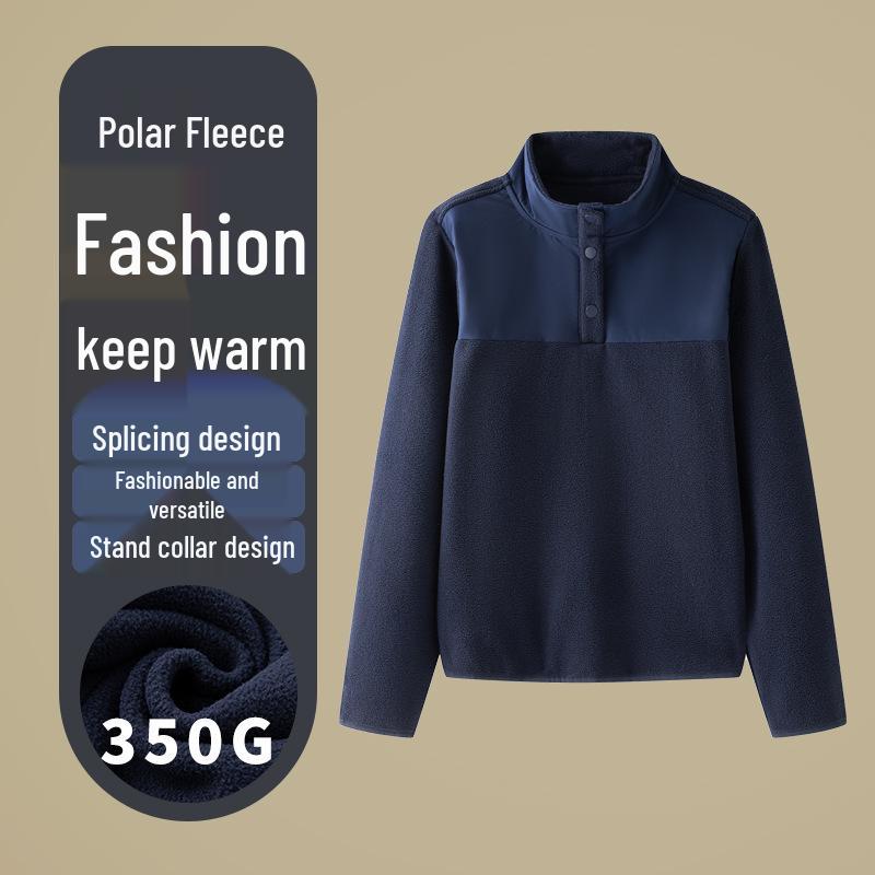 Autumn/Winter 350g Color-Block Fleece-Lined Outdoor Jacket with Stand-Up Collar