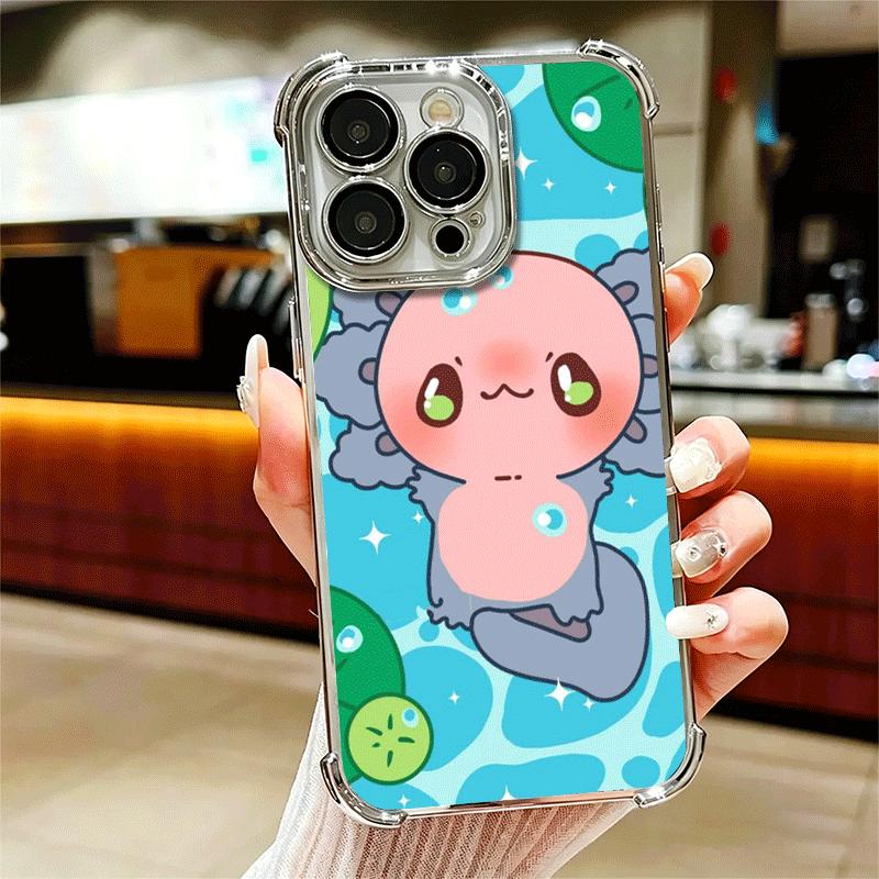 

Axolotl Cartoon Cute Plating Phone Case For Iphone 16 17 Pro Max Air 16E 14 15 Plus 12 13 Mini Anti-Fall Airabag Cover iPhone 15 Plus