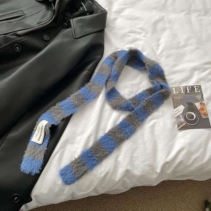 

Chic Korean Black & White Faux Mink Long Scarf with Striped Design 5*180cm