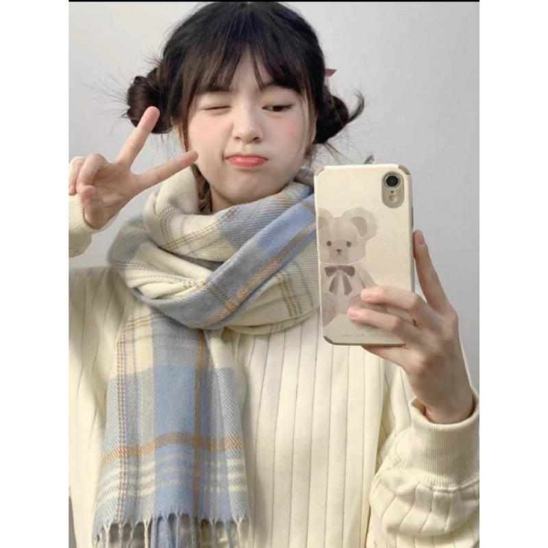 Solid Color Thickened Large Scarf Women's Autumn and Winter New Korean Version Winter Student Versatile Shawl Scarf White