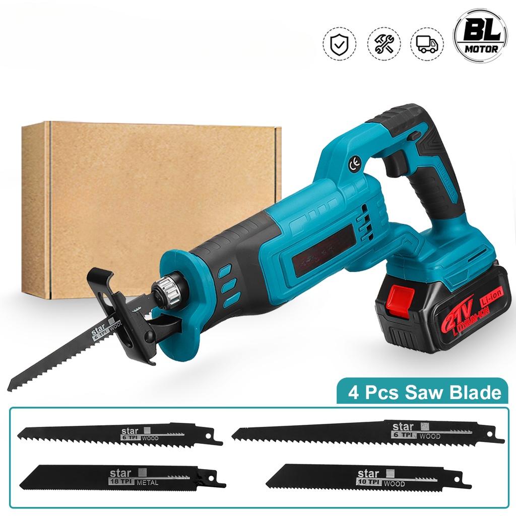 21V Saber Saw with 4PCS Blades Li-ion Battery Metal Pipe Wood Cutting Tool New Cordless Brushless Reciprocating Saw