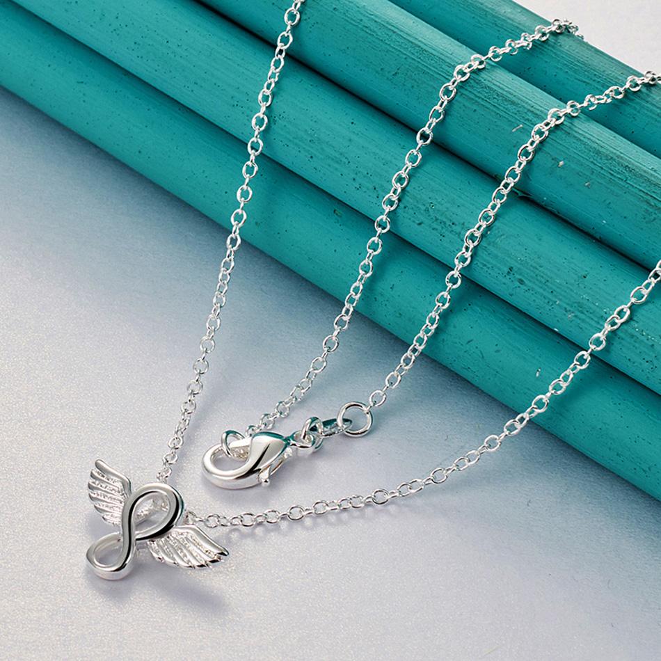 

URMYLADY 925 стерлингового серебра Lucky Angel Wings кулон 16-30 дюймов ожерелье цепь для женщин модные ювелирные изделия 60cm