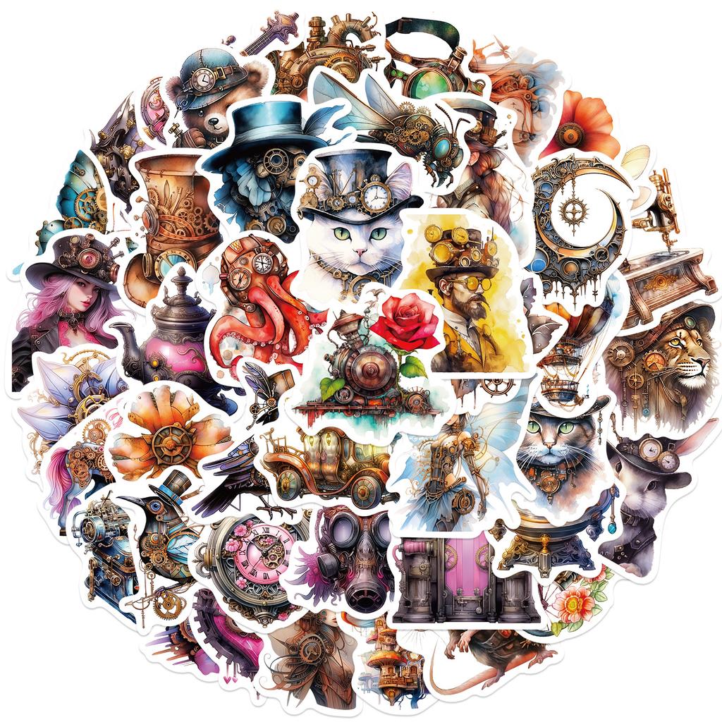 50 Watercolor Steampunk Graffiti Stickers Guitar Laptop Suitcase DIY Waterproof Stickers