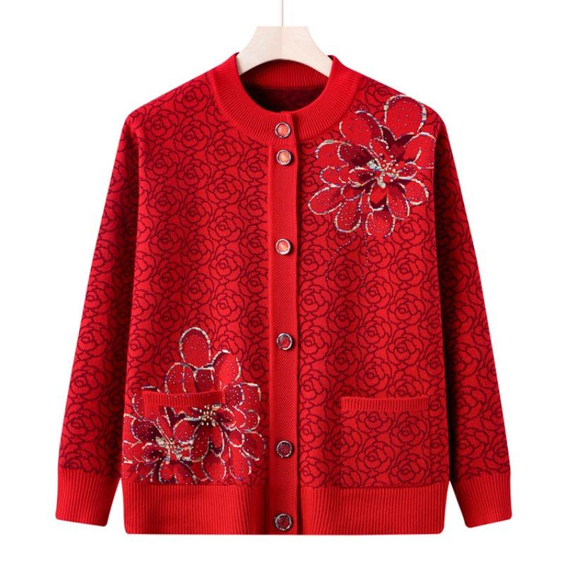 New Grandma Sweater Cardigan Year Old 0 Middle-aged Elderly Mother Spring and Autumn Knitted Sweater Jacket Elderly Clothes