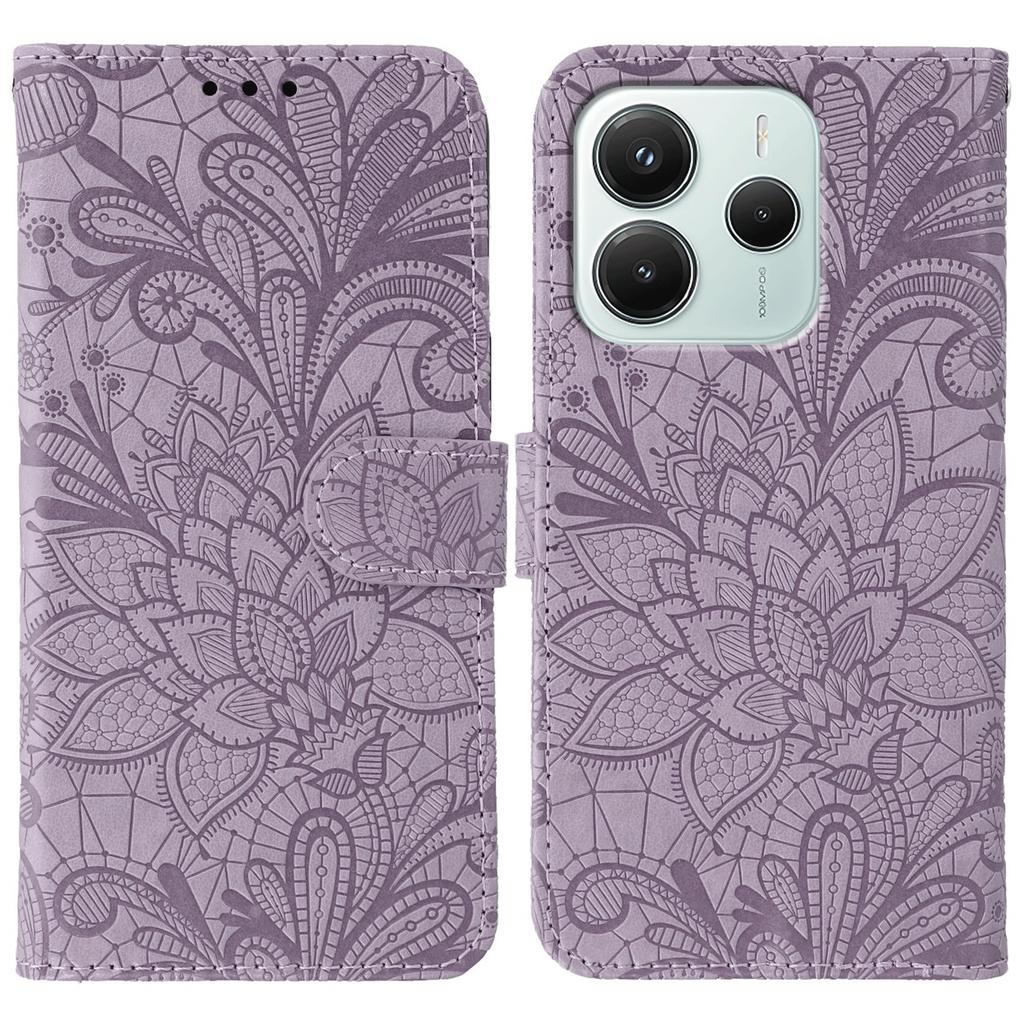 For Xiaomi Redmi Note 14 4G (163.25mm) Case Lace Flowers PU Leather Flip Wallet Phone Cover