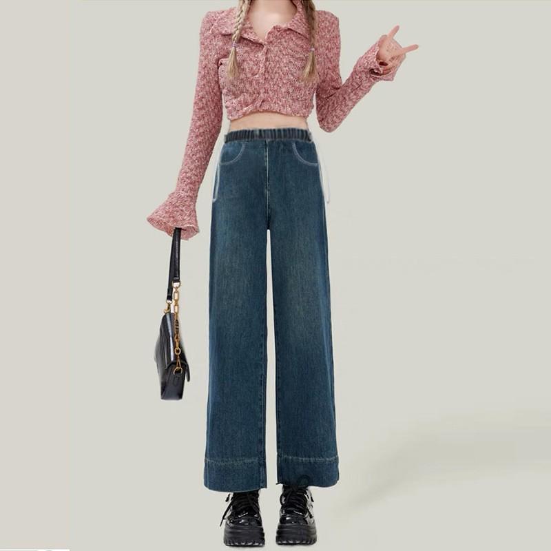 

Plus Size Maternity Straight-Leg Drawstring Jeans - Nine-Tenth Length, Denim Blue, Non-Constricting Belly, Spring/Autumn L