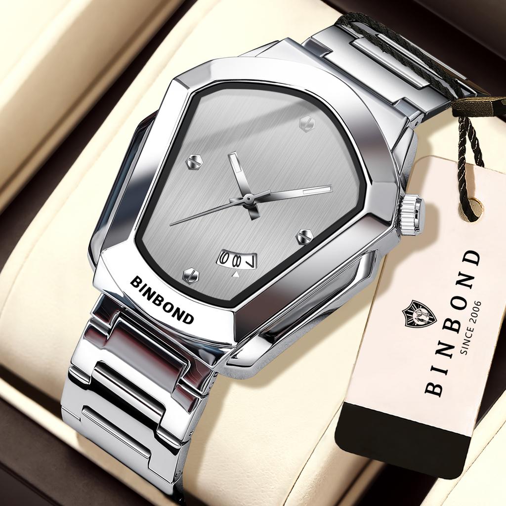 BINBOND Iron Man's Mask Luxury Quartz Watches For Men Luminous Waterproof Precise Men's Watch Stainless Steel Casual Reloj