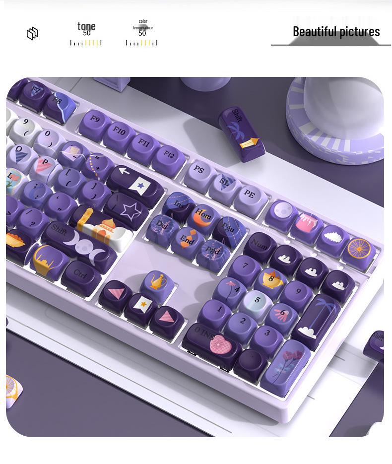 Moa Customized Purple Cute Round PBT Keycaps for Mechanical Keyboards