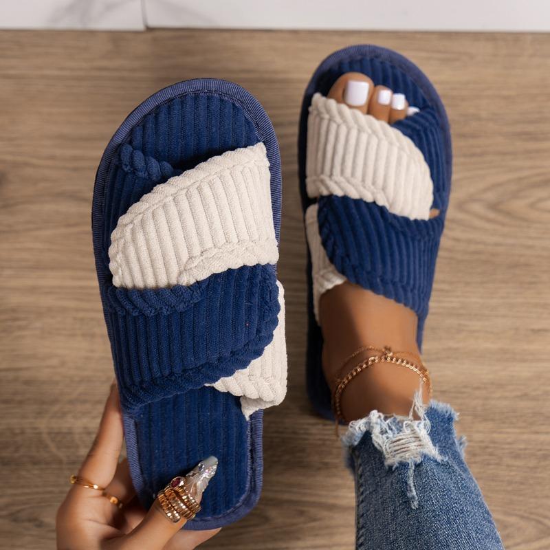 Fashion 2025 NEW Winter Women Fashion Slippers Females Soft Corduroy Home Slides Warm Plush Sandal Fashionable and Beautiful Shoes