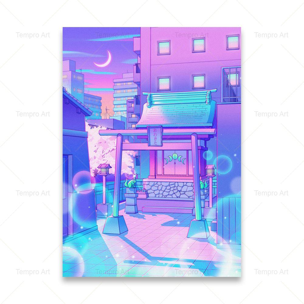 Poster im Vaporwave-Stil, japanische Stadt, Nacht, Straße, Pop, Kyoto, Poster, Leinwand, Gemälde, Wandkunst, Bild, Druck, Kawaii-Zimmer-Heimdekoration