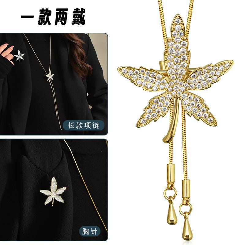 Suijue Pearl Sweater Chain Two Wear Crystal Flower Long Necklace Titanium Steel National Style Two Wear Function