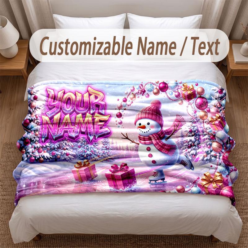 Winter Theme Soft Blanket Personalized Custom Name Text Print Warm Blanket Home Sofa Bedroom Decor