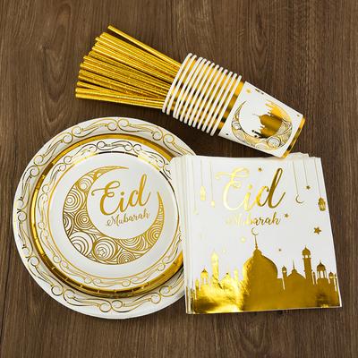 Eid Mubarak Decoration Paper Napkin Plate Cups Disposable Tableware Ramadan Kareem Home Decor Eid Islamic Muslim Party Supplies