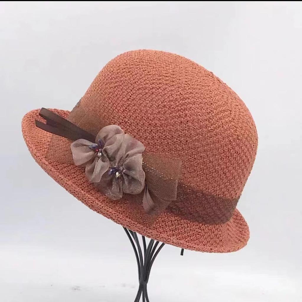 Fashion British flower top hat women's summer sunshade sunscreen hat French crimped sun hat outdoor mesh basin hat