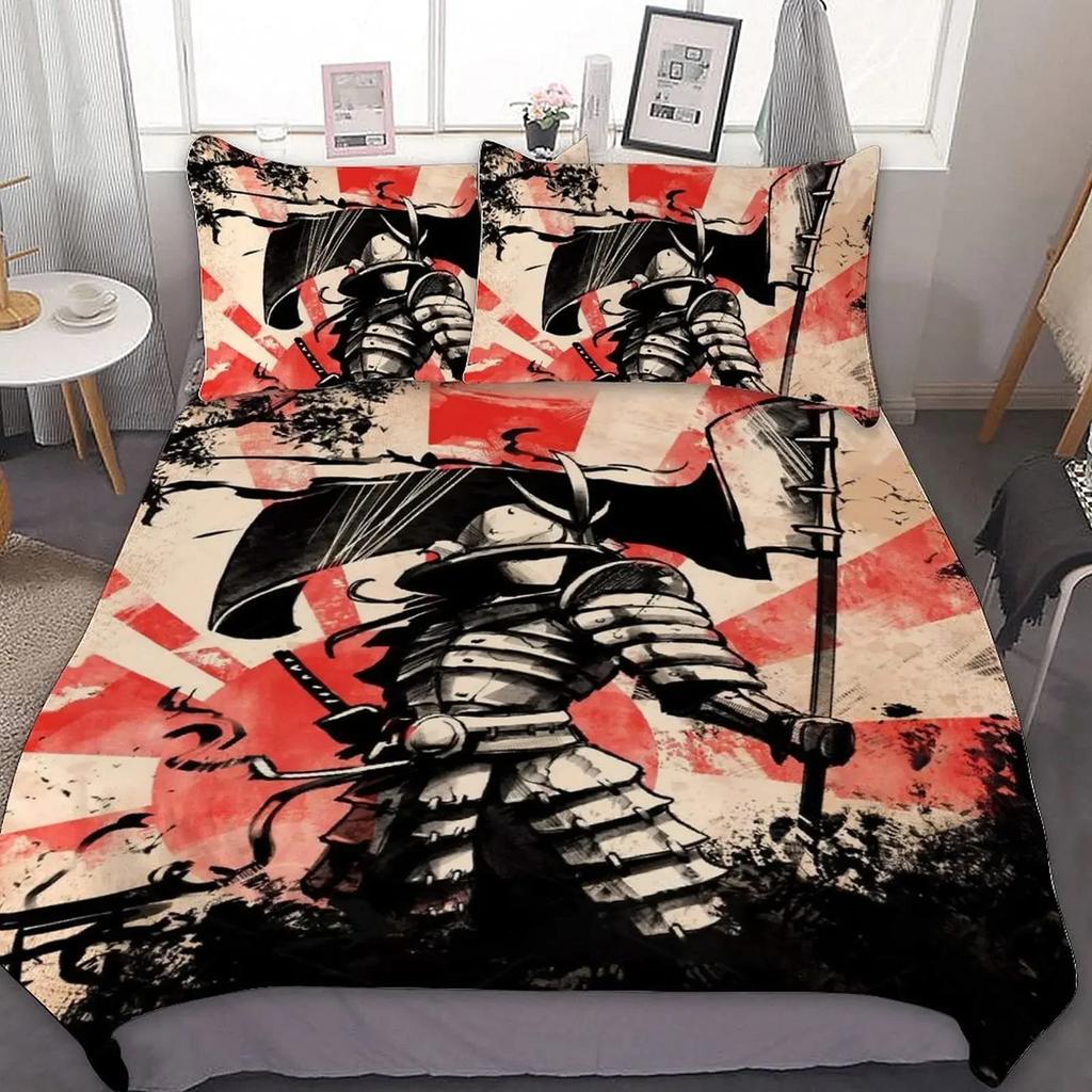 Tokyo Samurai King Queen Duvet Cover Japanese Style Bedding Set Asian Japanese Bushido Culture 3D Polyester Quilt Cover