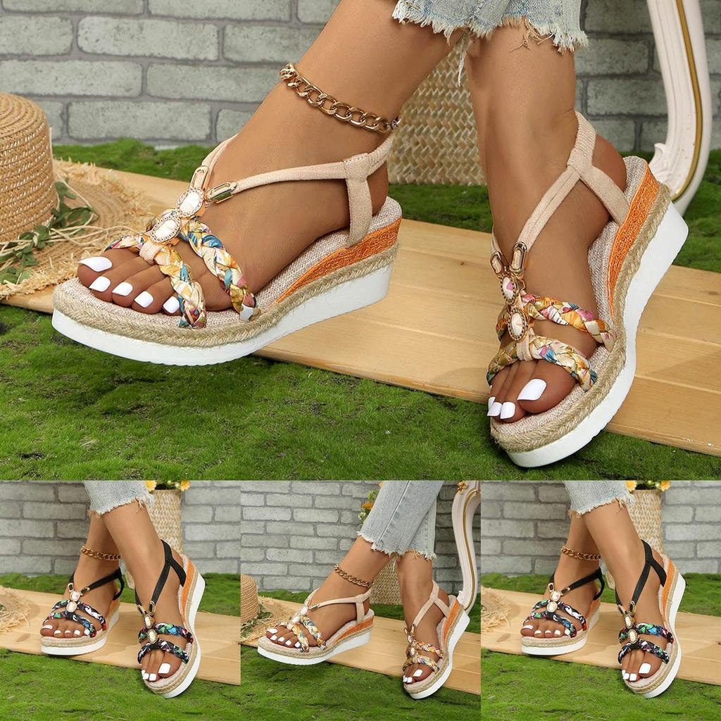 Sandálias Femininas com Salto Anabela Moda Primavera e Verão Sandália com Sola Grossa e Tira Ajustável Calçado Feminino para Praia e Uso Externo