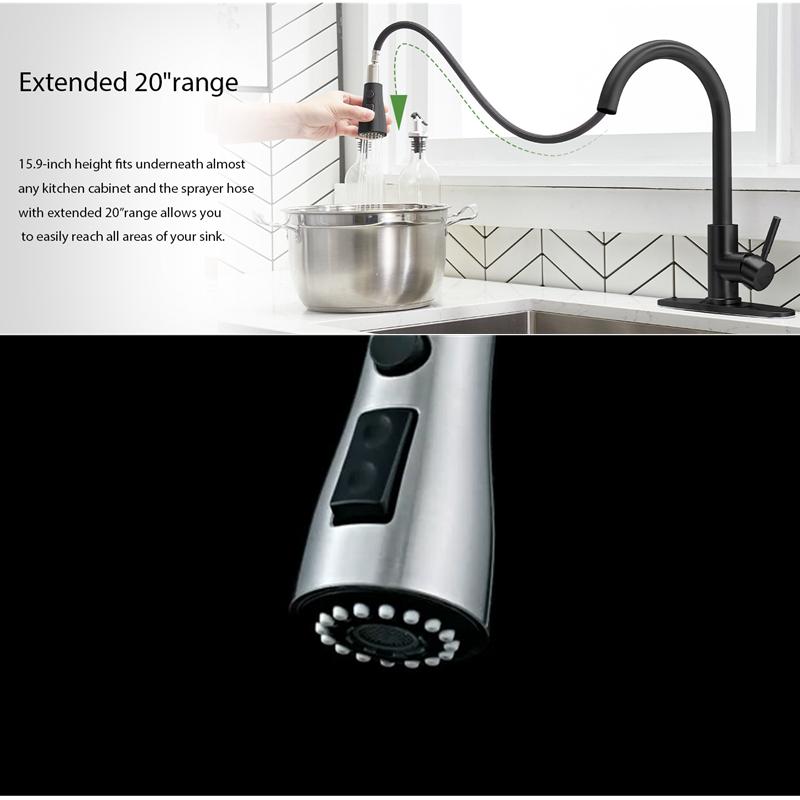 Factory Direct Kitchen Faucet Single Hole Pull-Out Spout Kitchen Sink Mixer Faucet Stream Spray Head Gun Gray/Black Mixer Faucet