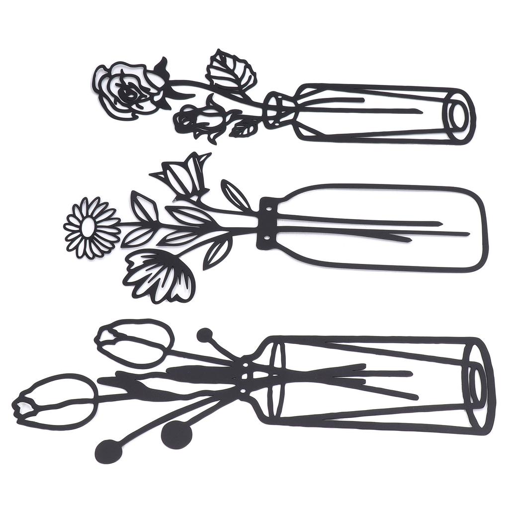 3Pcs Metal Vase Flowers Wall Art Elegant Prevent Rust Easy To Install Iron Flower Wall Art for