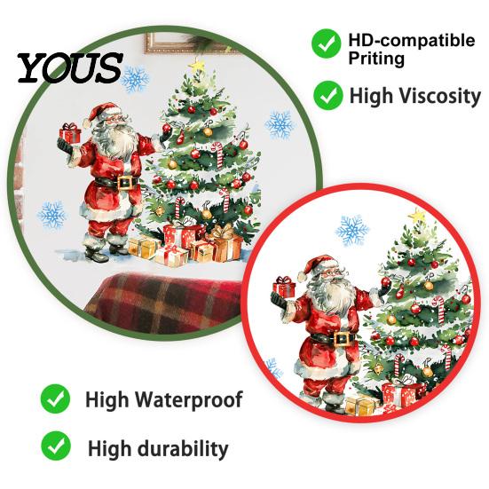 Winter Scene Wall Decor Christmas Decals, Watercolor Santa Claus Xmas Tree Village House Sticker, Peel Glass Door Decorative Film And Stick Removable