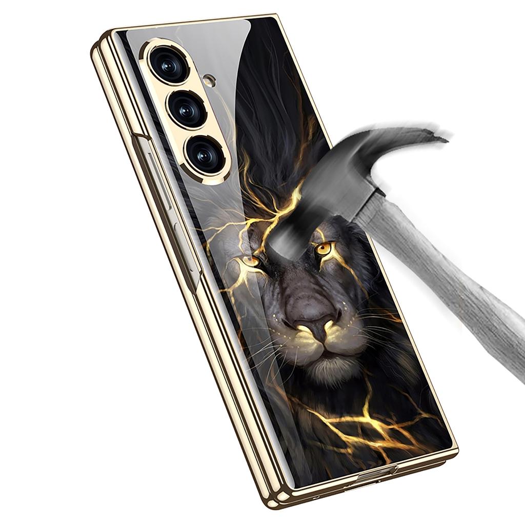 Luxury Plating Painted Glass Case For Samsung Galaxy Z Fold 7 6 5 Higher Lens Protective Plastic Cover For Galaxy Z Fold7 Case