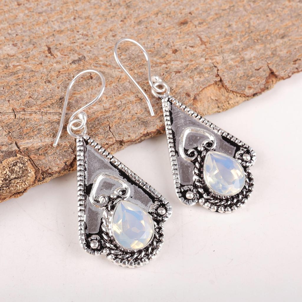 Milky Opal 925 Solid Sterling Silver Earrings, Handmade Gemstone Earrings Jewelry, Gifts For Wife Brand New Earrings