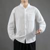 Men's Chinese Style Casual Linen Shirt - Solid Color, Loose Fit, Three-Quarter Sleeves, Summer Cotton Blend