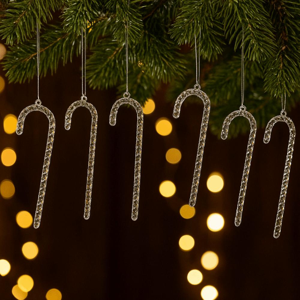 6Pcs Transparent Christmas Canes Pendant Shatterproof Simulation Acrylic Christmas Canes Exquisite Christmas Tree Decoration