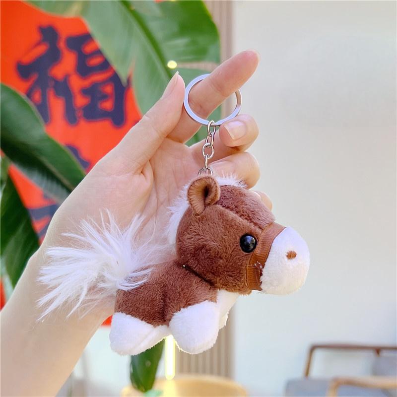 Cartoon Plush Pony Keychain Cute Stuffed Animal Horse Key Ring Bag Pendant Backpack Hanging Decoration Horse Year Gift