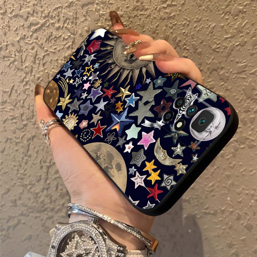 Star Moon Pattern Case for Xiaomi Redmi 9 10 12C A1 A2 Plus A4 13C A3 K40 K80 Pro 14C A5 Black Soft Phone Cover