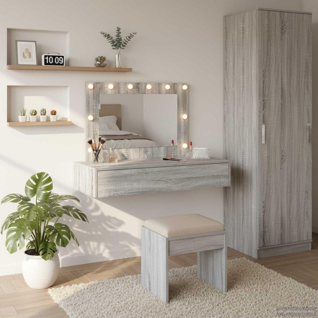 Makeup Table with Drawers Gray 100 x 40 x 70 cm Engineered Wood